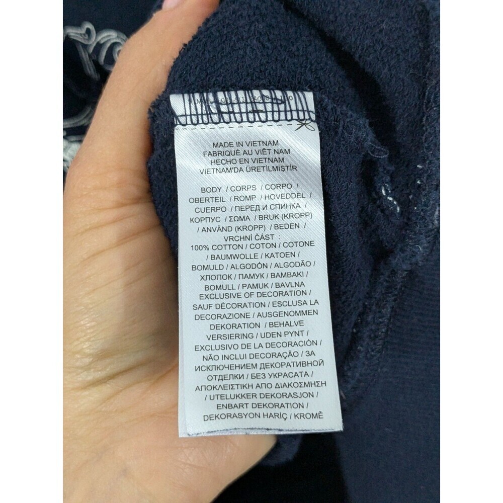 Lauren Ralph Lauren Cropped Hoodie Navy Chain Print Casual Pullover Sz L - Picture 8 of 9